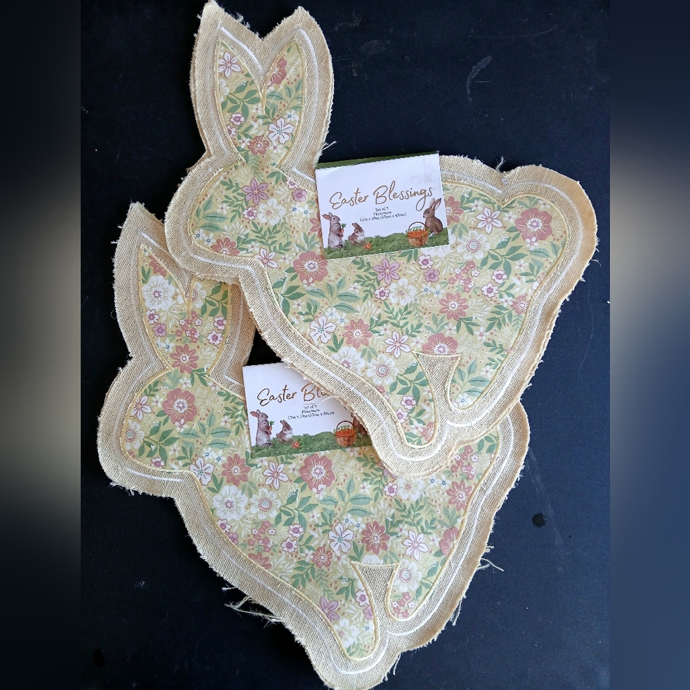 EASTER PLACEMATS 2 Sets of 3 = 6 BLESSINGS 13 x 19" 💐 🐇 Burlap BRAND-NEW w/tag